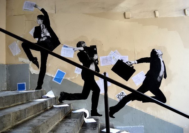 Чарльз Леваль (Charles Leval , или просто Levalet парижский уличный художник, который умело вписывает в городскую среду свои остроумные черно-белые рисунки. искусство / Contemporary